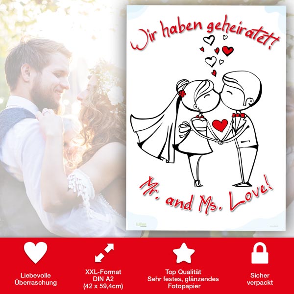 Plakat zur HochzeitWir haben geheiratet Als Hochzeits-Plakat die Geschenkidee zur Trauung Poster DIN A2 Hochzeits-Geschenk für das Brautpaar 
