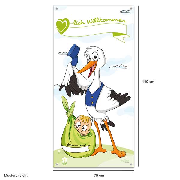 Banner Poster Storch mit Baby zur Geburt