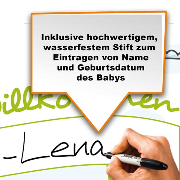 Banner Poster Storch mit Baby zur Geburt