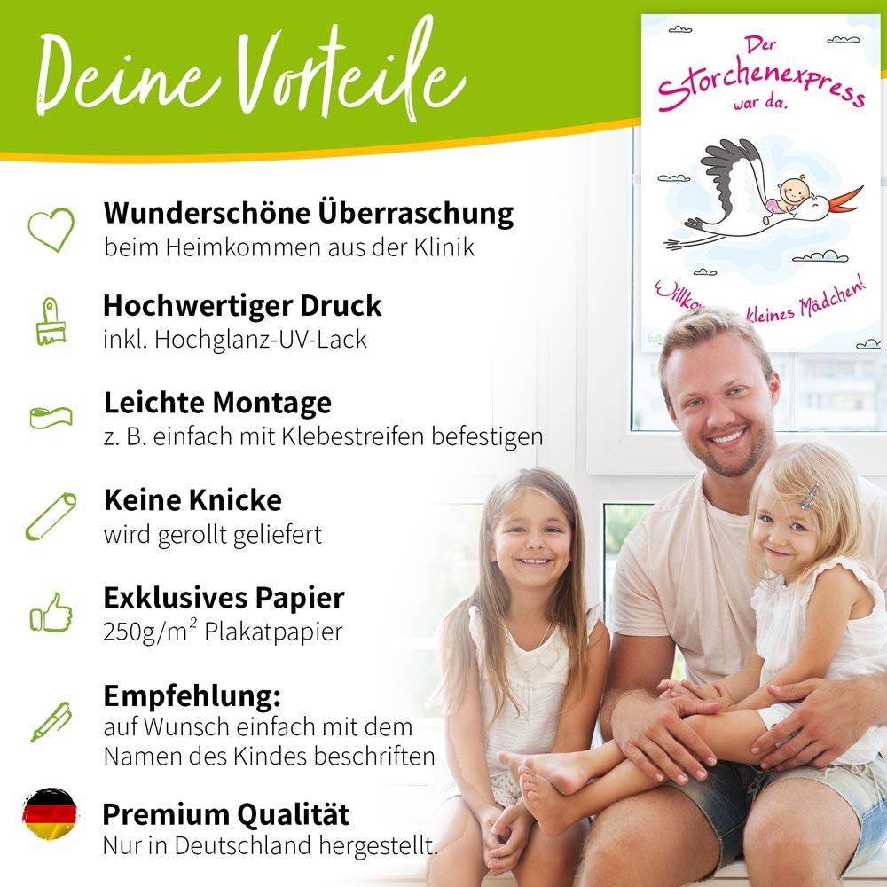 Poster zur Geburt - MÄDCHEN - Willkommen Baby - Größe 42 x 59,4 cm 5 Wunderschöne Überraschung beim Heimkommen aus der Klinik Poster zur Geburt